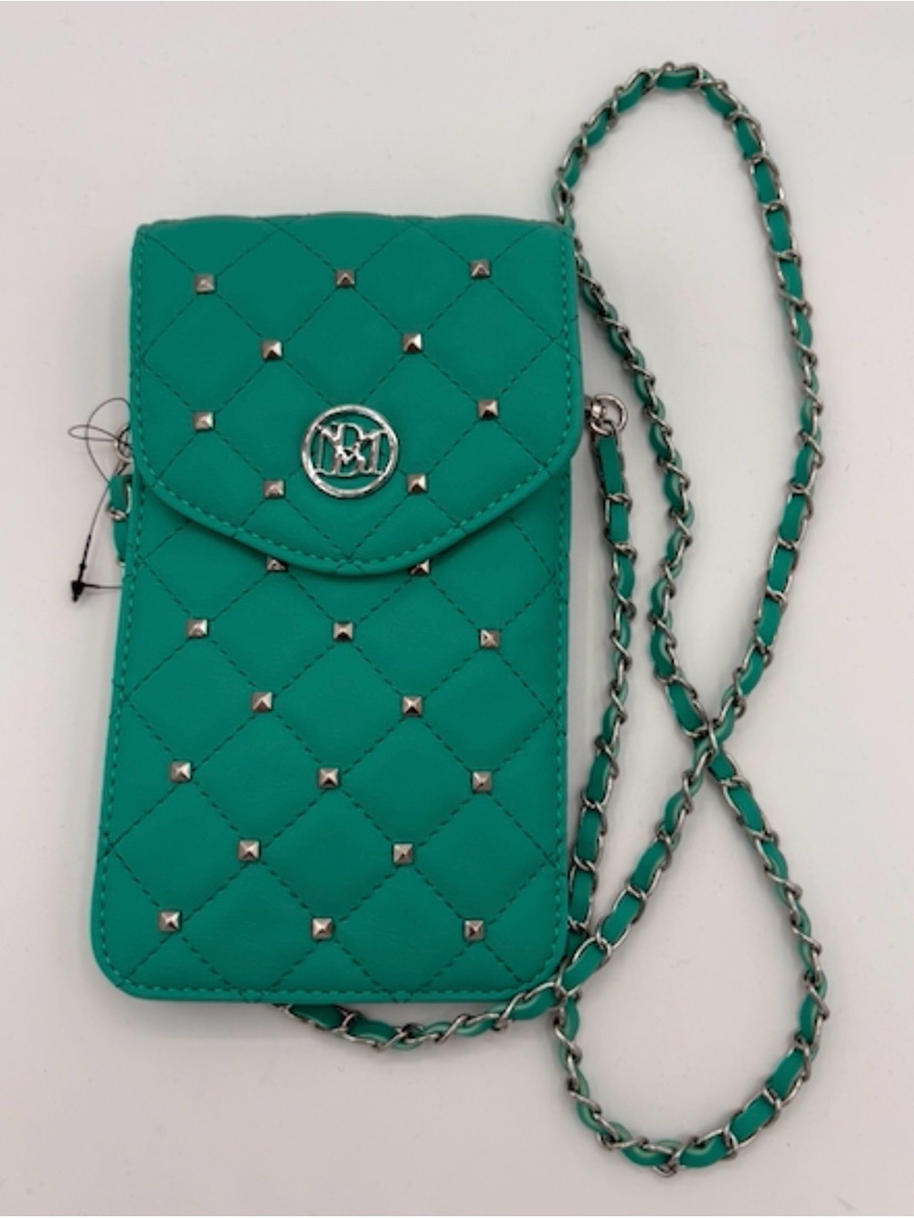 Badgley Mischka Teal Quilted Crossbody Phone Bag with Chain Strap